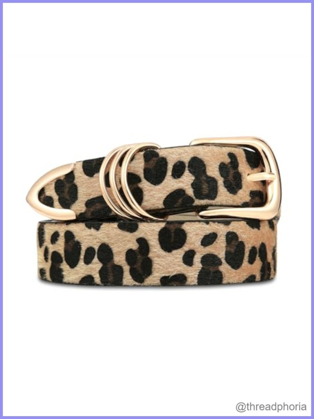Leopard Print Leather Belt with Gold Buckle Women's Waist Belt